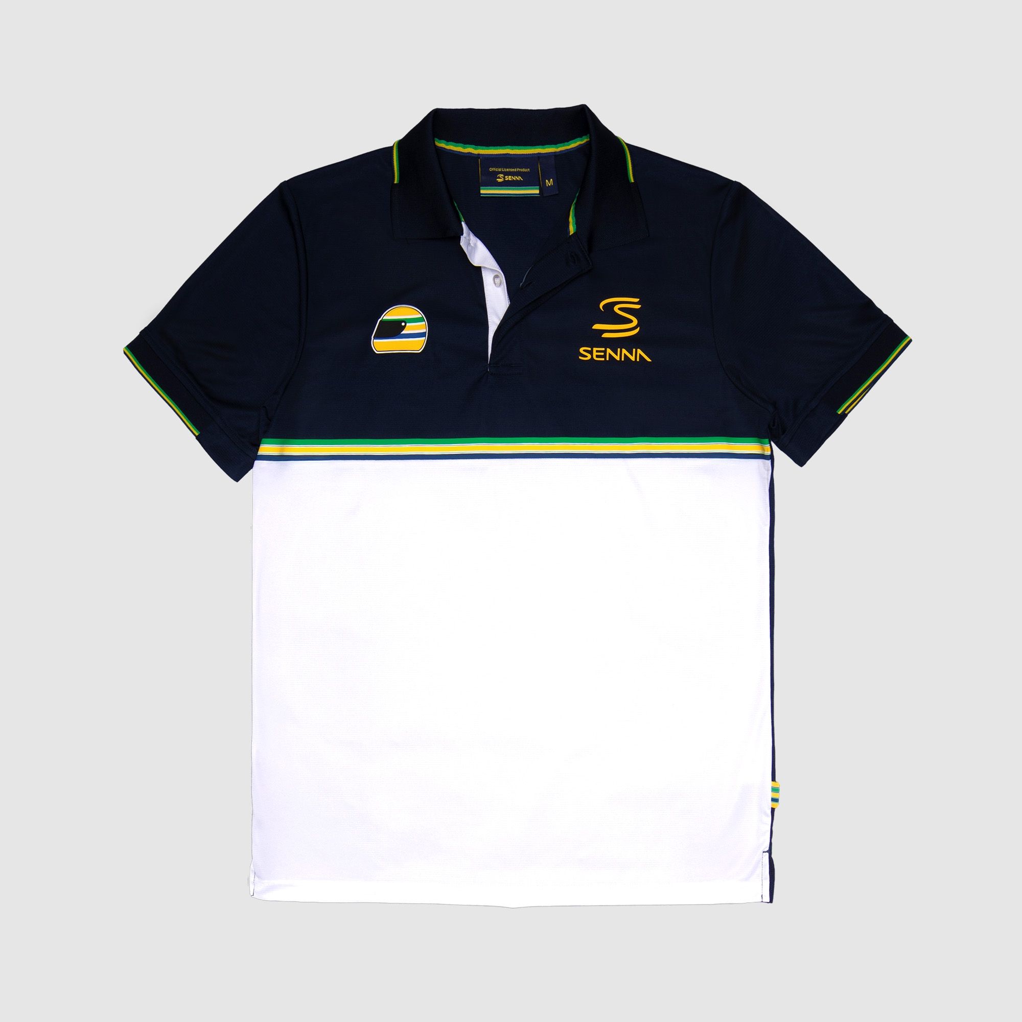 Ayrton Senna Poloshirt Stripe Polyester Panel - navy