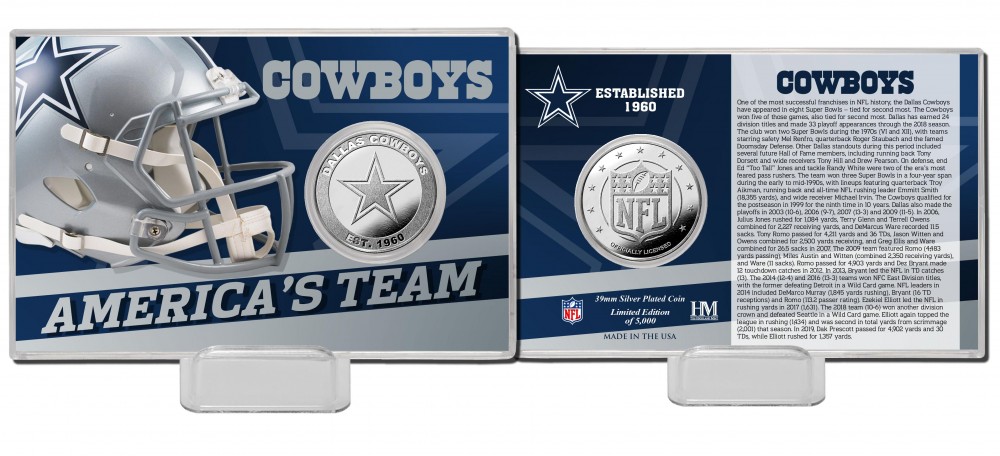 Dallas Cowboys Team History Silver Coin Card