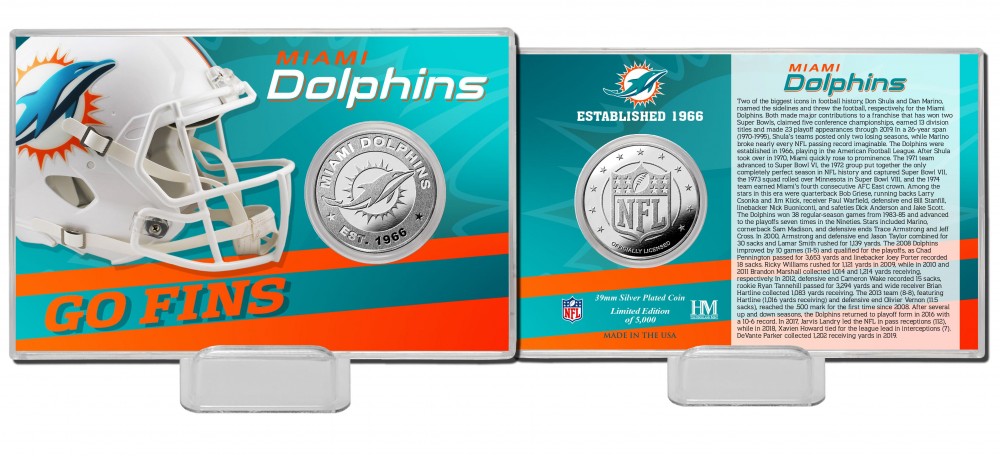 Miami Dolphins Team History Silver Coin Card