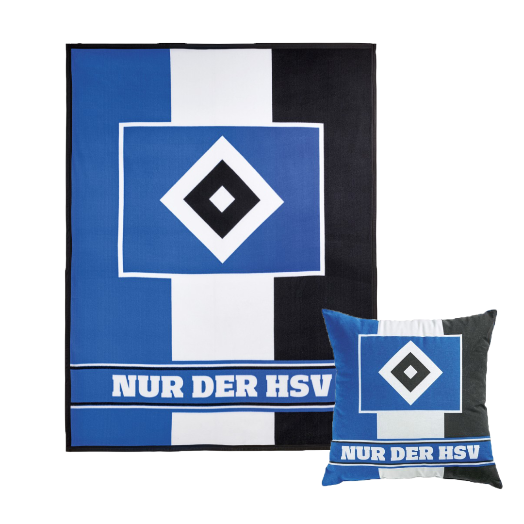HSV Fleecedecke 'Blockstreifen' 150x200cm + HSV Kissen 'Blockstreifen' - Set
