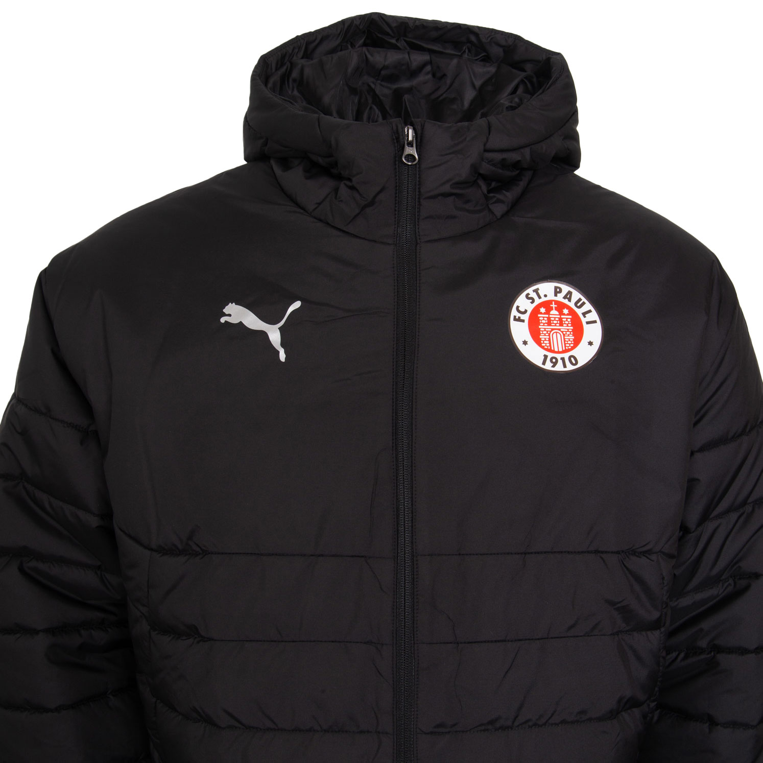 FC St. Pauli - PUMA Steppjacke Logo lang mit Kapuze - schwarz