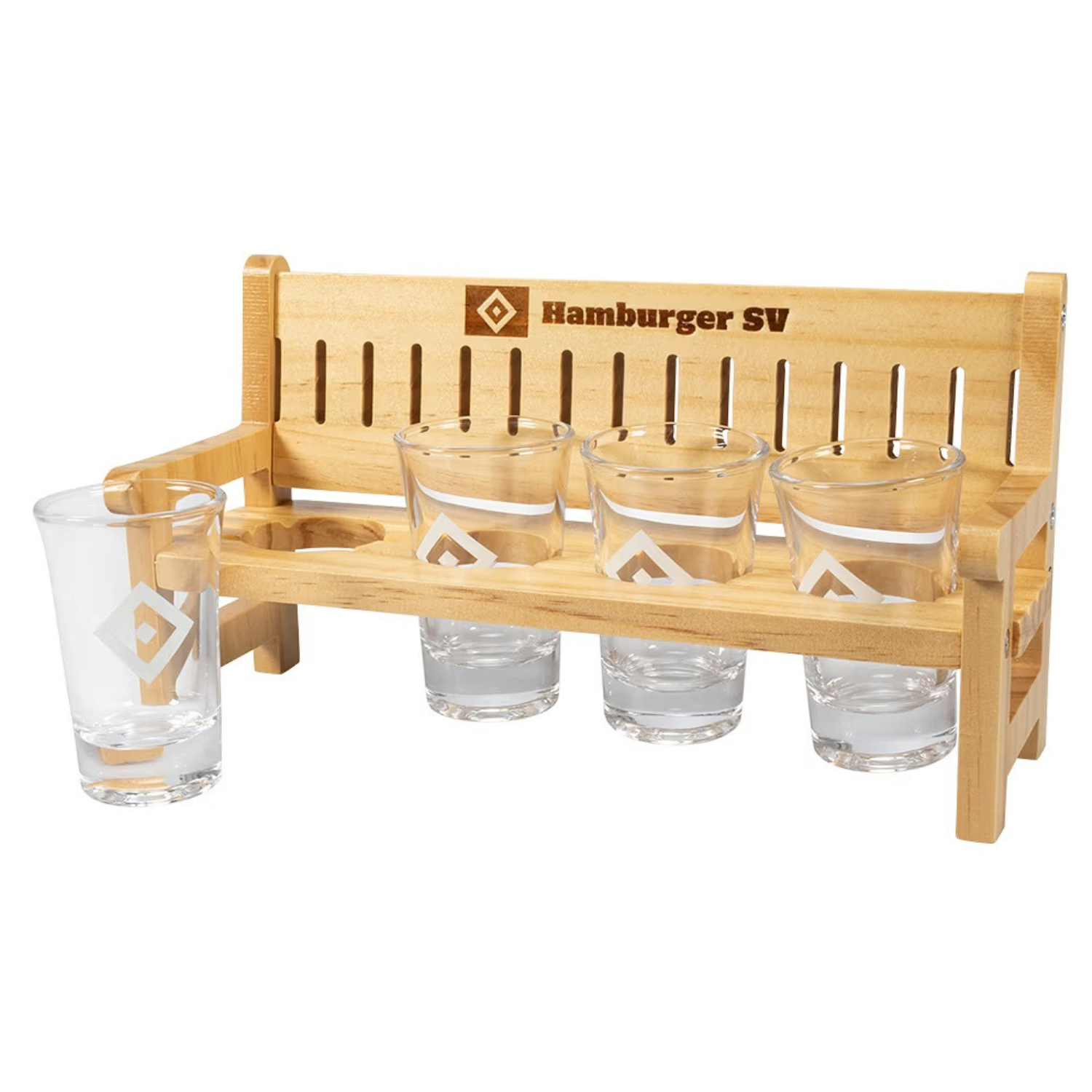 HSV Schnapsbank "Hamburger SV" mit 4 Shotgläsern - natur