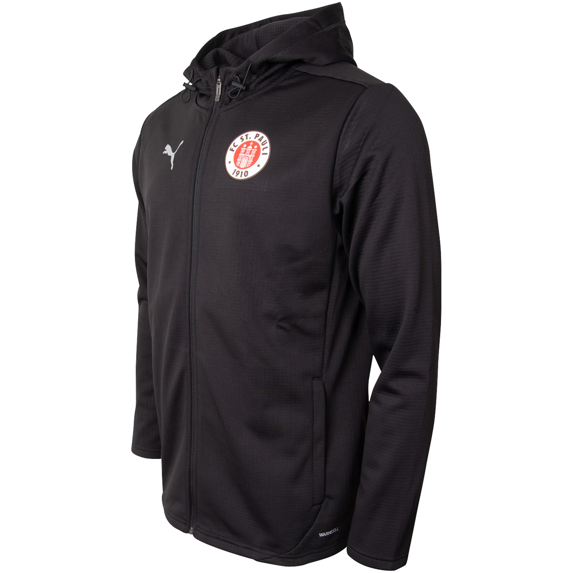 FC St. Pauli - PUMA Fleece Jacke Logo mit Kapuze - schwarz