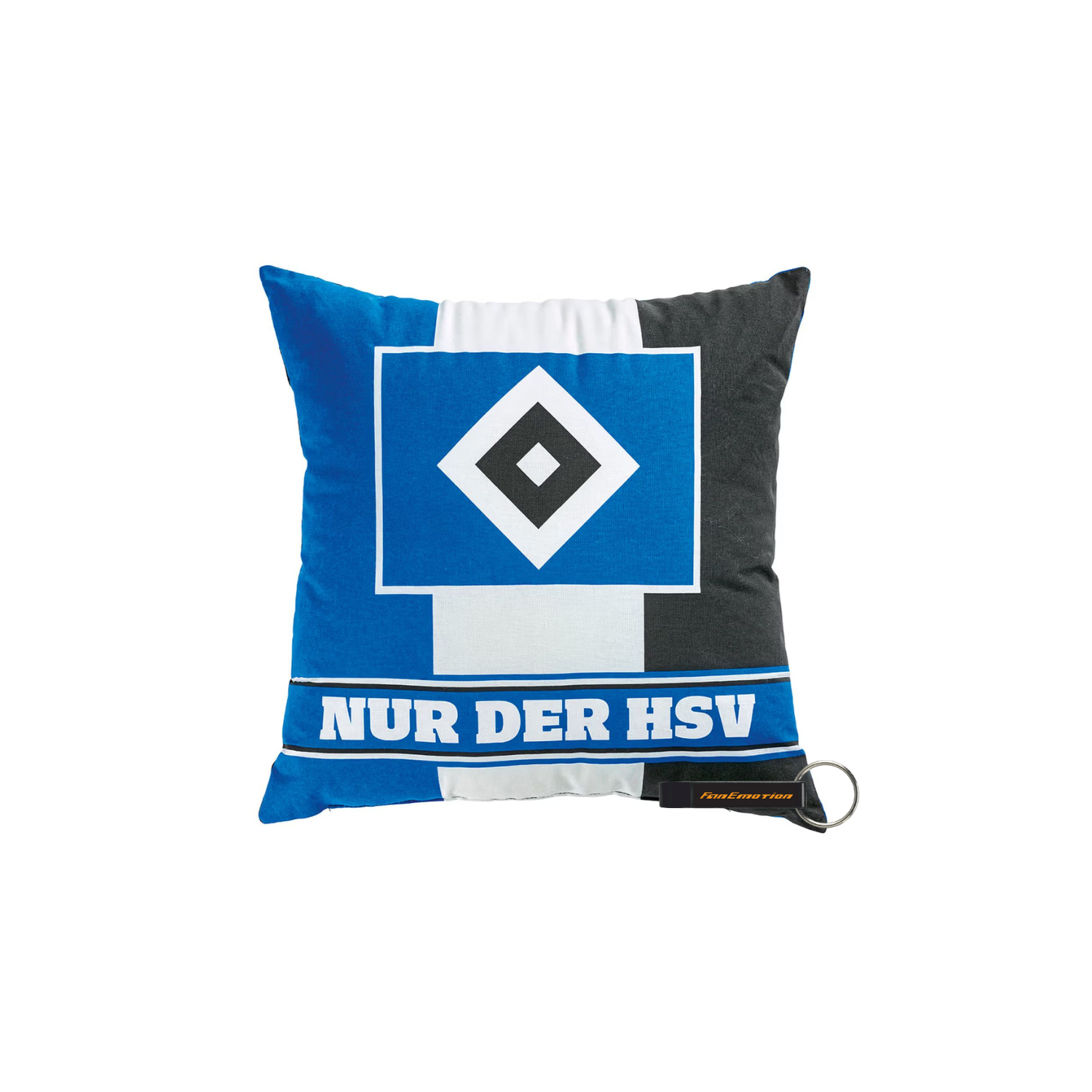 Hamburger SV Kissen "Blockstreifen" + FanEmotion Flaschenöffner - Set
