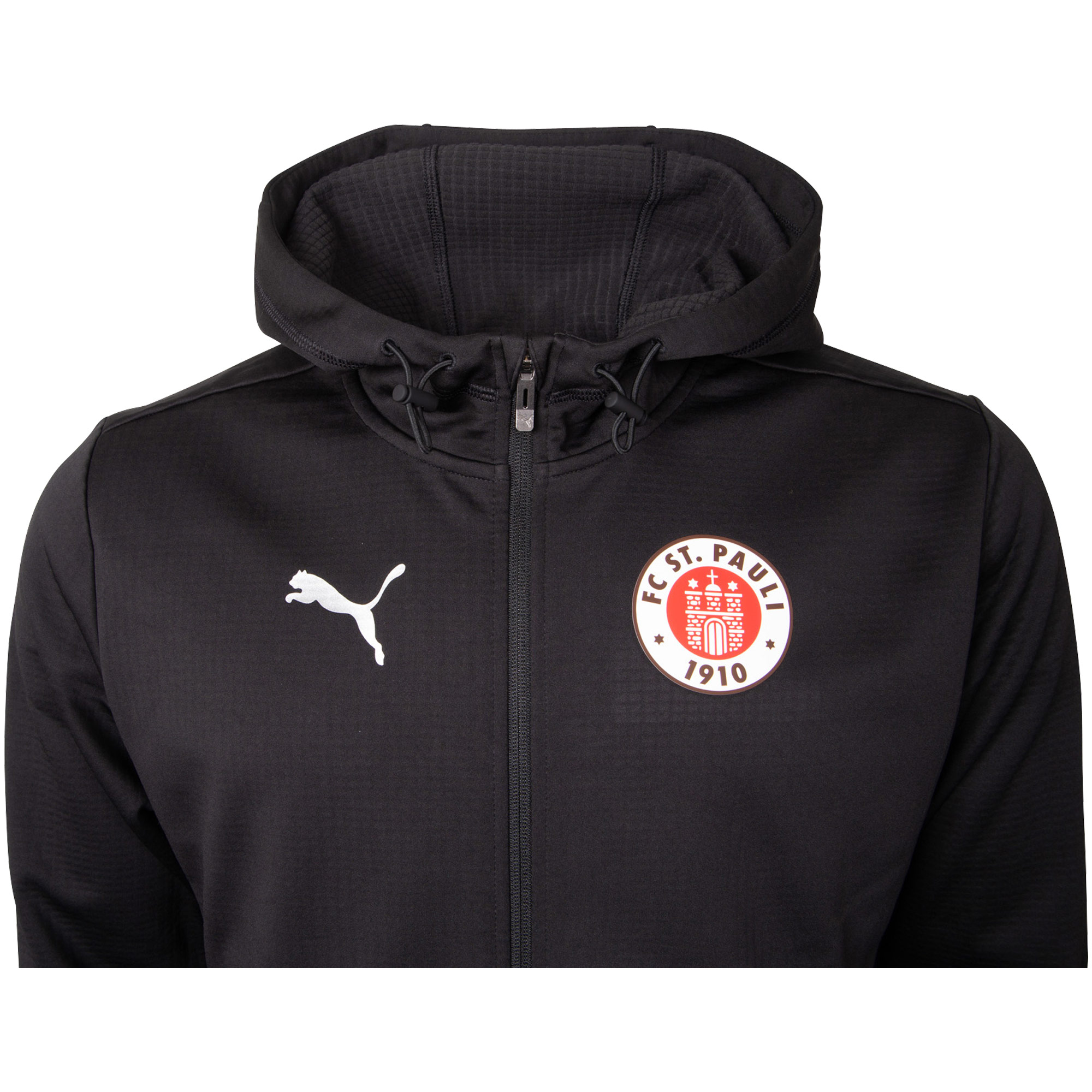 FC St. Pauli - PUMA Fleece Jacke Logo mit Kapuze - schwarz