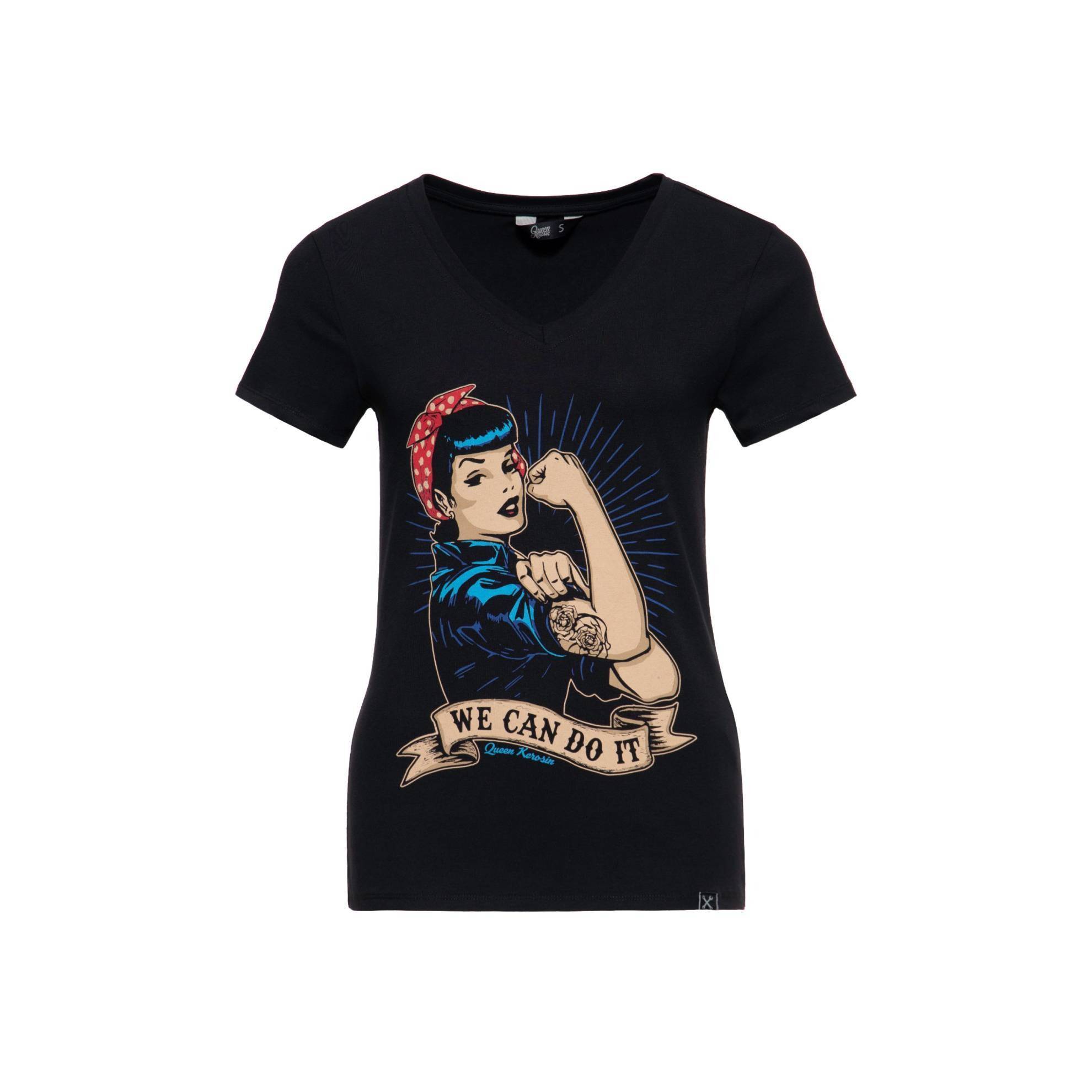 Queen Kerosin Damen T-Shirt "We Can Do It" - schwarz