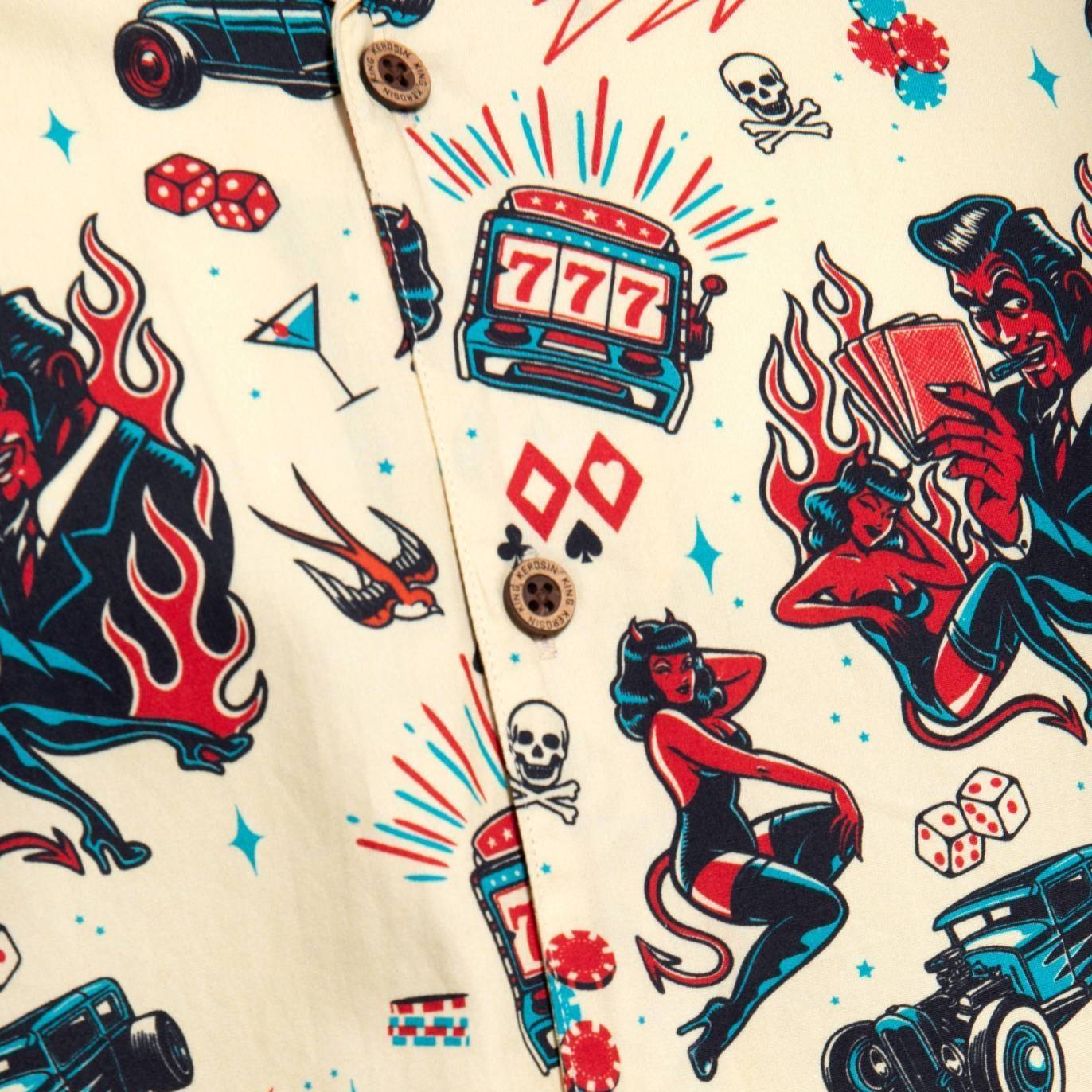 King Kerosin Hawaii Hemd "Rockabilly Devil" - weiß