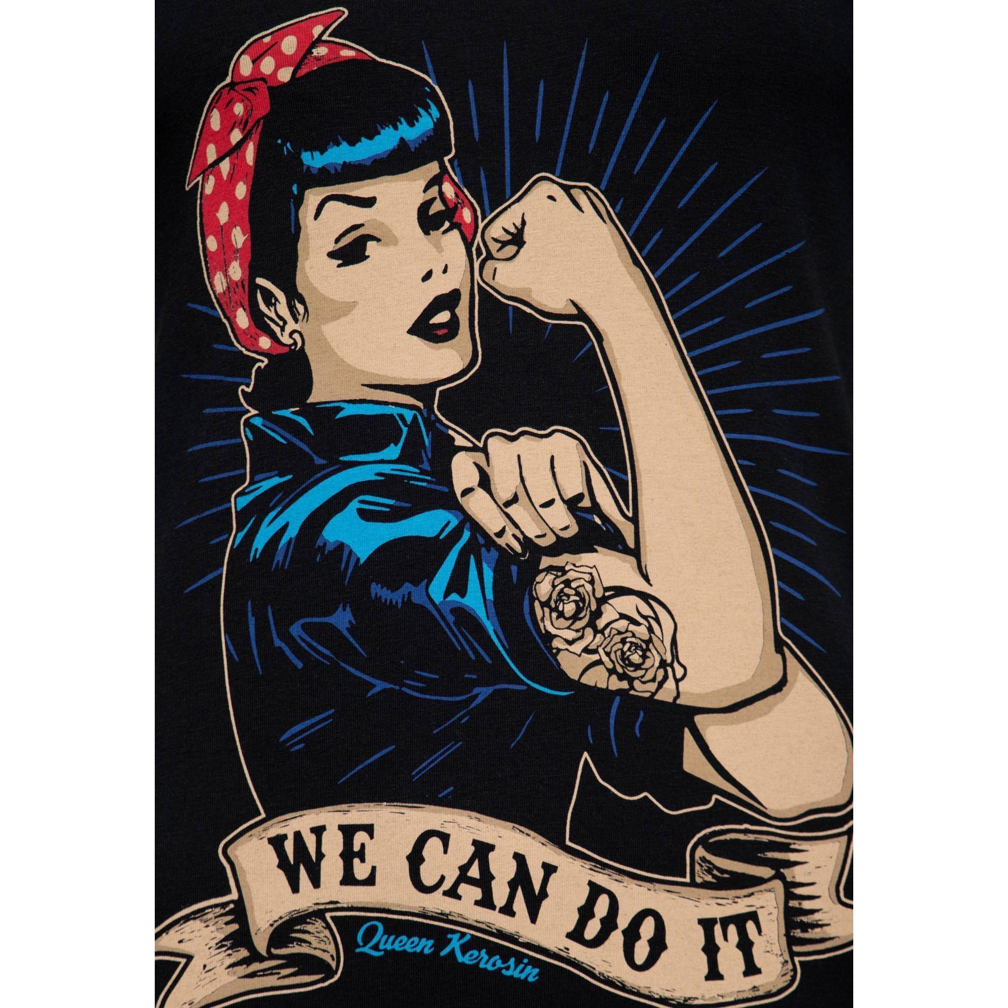 Queen Kerosin Damen T-Shirt "We Can Do It" - schwarz
