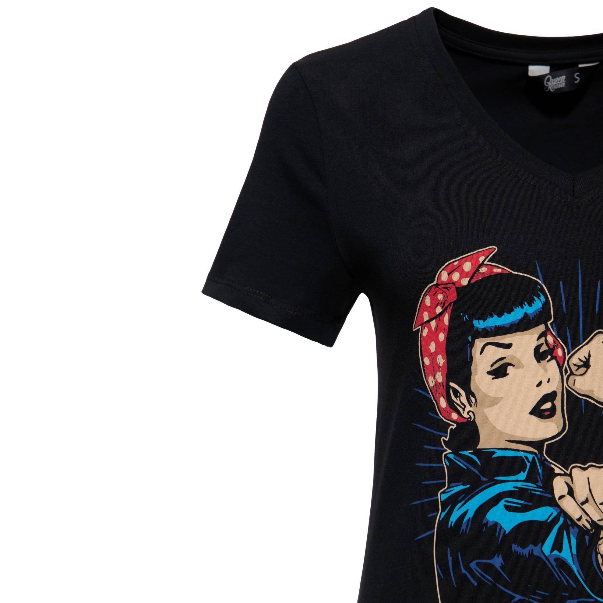 Queen Kerosin Damen T-Shirt "We Can Do It" - schwarz